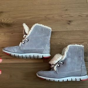 Waterproof Cole Haan grey boots.